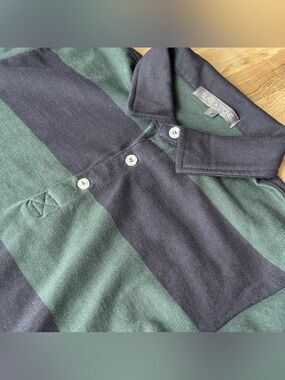 Slate & Stone Men's Rugby Shirt Navy Green Striped Long Sleeve Polo L